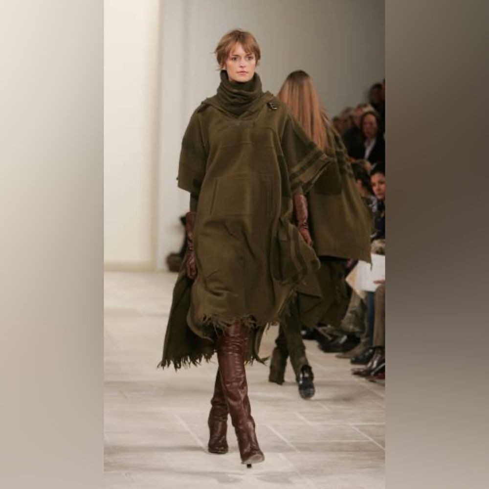 Ralph Lauren Collection Fall 2006 Olive Patchwork Blanket Hooded Anorak Poncho